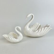 Set of 2 Vintage Lenox Porcelain Swans Cream White Candy Soap Trinket Dish USA picture