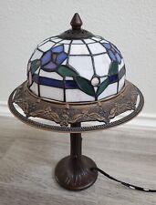 Tiffany Style Stained Glass Vintage Table Desk Brass Lamp Pink Floral 11” x 17