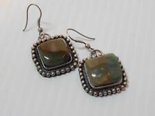 ANTIQUE MEXICAN COLONIAL DSGN INDIAN STERLING SILVER STONE EARRINGS - FINE GIFT picture