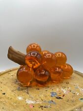 Vintage Acrylic/Resin Orange Large Grape Cluster (13) On a Wood Branch MCM ~ 8