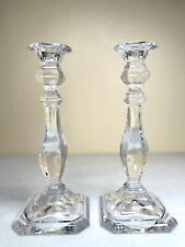 Set of Two Vintage Crystal Cut Glass Candle Holders 9” Tall Shiny Pillar Flaw picture