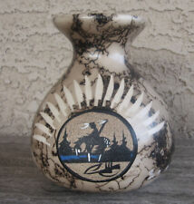 Navajo Native American Indian Pottery Horsehair Etched Sand Painting Vase Signed picture