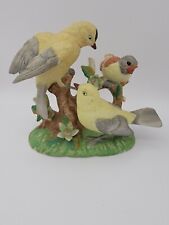 Vintage Three Bird Family with Baby Porcelain Figurine Yellow Goldfinch picture