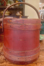 ANTIQUE NAIVE PRIMITIVE RED PAINT FIRKIN SUGAR BUCKET BENTWOOD PANTRY BR JENKINS picture