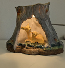 Vintage Bisque Deer and Baby Fawn Lamp Night Light MCM Mid Century Nursery tree picture