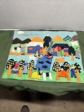Arpillera Tapestry Wall Art Hanging Mural Embroidery Peru Village Ilamas 17x21 picture