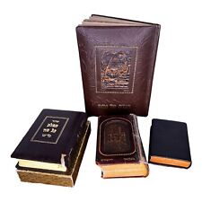 RARE 4 BEZALEL LEATHER AND COPPER HEBREW PRAYER BOOKS THE HAGGADA FOR PASSOVER picture