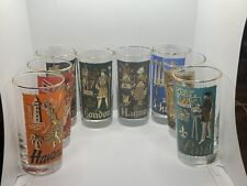 Complete SET 8 Vtg MCM Libbey International Cities Of The World Highball Glasses picture