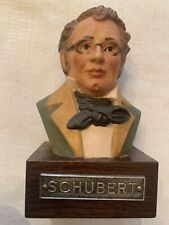 Vintage ANRI Franz Schubert Wood Bust Italy, Hand Carving & Painted Sculpture picture