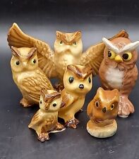 Vtg Hagen Renaker Owl Family - Papa, Mama, Babies Owlet Miniature Bird Figurines picture
