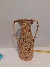 Tall Vintage Wicker Rattan Vase Basket  Boho 60’s/70’s Chic 2 Handled Basket picture