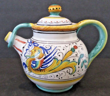 VINTAGE 2 Cup Teapot & Lid Fima Deruta Italy - RARE Hand Painted Dragon Pattern picture