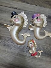 Vintage Three-piece Chalkware Fish Family w/ hats 1950s picture