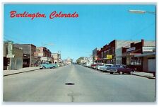 c1950's Main Street Cars Hotel Stores Burlington Colorado CO Vintage Postcard picture