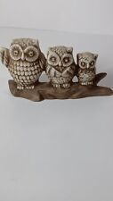 Vintage Sleepy Owl Family Perched On Log MCM 6in picture