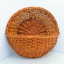 Hand Made Brown Wicker Basket Wall Pocket Hanging Round Vintage Farmhouse Decor picture