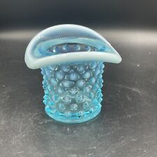 FENTON ART GLASS OPALESCENT TEAL BLUE HOBNAIL HAT TOOTHPICK HOLDER picture