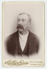 Antique Circa 1880s Cabinet Card Handsome Man With Large Mustache Columbus, OH picture