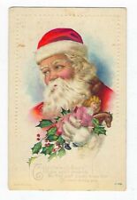 1916 C-158 Christmas Postcard Santa Holding Toys Embossed - Posted picture