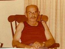 1V Photograph Handsome Old Man Looks At Camera Rocking Chair Mustache 1970's picture