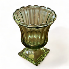 Vintage Lenox Glass Footed Pedestal Vase (Fluted Olive Green Avocado Retro) picture