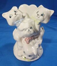 Vintage Mid Century Kitschy White  Kittens Cats Bows Bowties Heart Bud Vase  picture