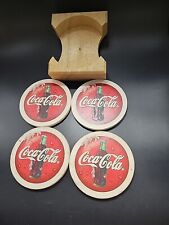 Vintage 2000 Coca Cola Coke set of 4 ceramic drink round coasters With holder. picture