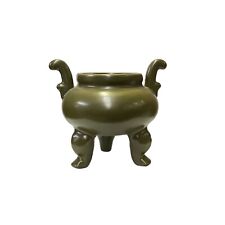 Chinese Handmade Dark Olive Army Green Ceramic Accent Ding Holder ws3399 picture
