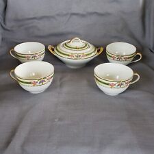 VICTORIA Czechoslovakia Porcelain Czech Covered Bowl With Lid & 4 Cups Vintage picture