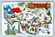 TX-Texas, General Greetings, Map View, Landmarks, Vintage Postcard picture