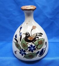 Tonala Stoneware Vase with Folk Art Bird and Flowers Mexico 5