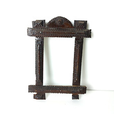 Vintage Antique Tramp Art Picture Frame, Carved Wood Early 20th Century picture