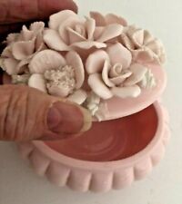 Vtg ARDALT Lenwile JAPAN Pink Porcelain ROSES Trinket Box Dish Capodimonte Old a picture