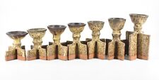 Set of 7 Ceramic Over Metal Speckled Glaze Modernist Candle Holders Signed picture