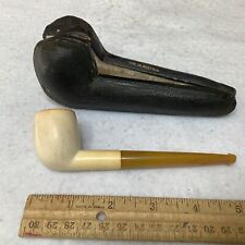 Vintage Genuine Meerschaum tobacco pipe straight with real Amber stem + case picture