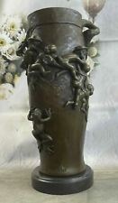 Handmade European Bronze Sculpture Signed Hot Cast Figural Vase Urn Marble Deal picture
