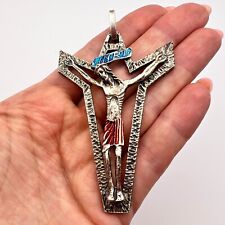 Large Vintage Christian Silver 800 Enamel Cross Pendant Crucifixes Italy 21.5 gr picture