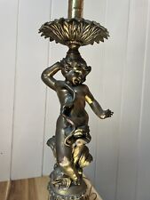 Antique Cherub Cupid Spelter Angel Figural Lamp Light Sculpture picture