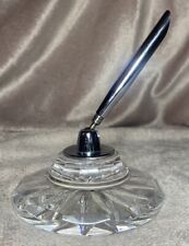 Vintage WATERFORD Crystal 2 3/4 inches Round Silver Chrome PEN HOLDER No Pen picture