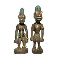 African 2 Carved Wood Kneeling Yoruba statue Nigeria Wood Yoruba -582 picture