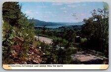 Lake George South View New York Forest Mountains Cancel 1950 WOB PM VNG Postcard picture