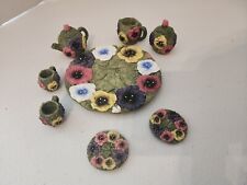 Miniature Tea Party Set Vintage~1995 Resin Colorful Flowers 10pc picture