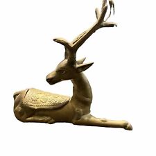 Vintage Solid Brass Stag Deer Laying Down Covered Trinket Box Figure Candy Dish  picture