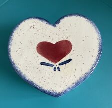 Heart Vintage Trinket Candy/ Jewelry Box Ceramic Cream&Blue W/Red Shape Top picture