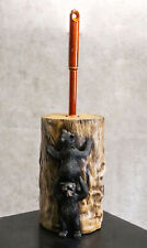 Whimsical Forest Climbing Black Bears Toilet Brush Scrub And Base Holder Set picture