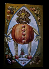 Thanksgiving~Scarecrow Pumpkin Man~Halloween Motif 1910 Anthropomorphic Postcard picture