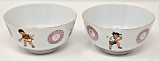 Pair of Liling China Ping Pong Kids Rice Bowl boy girl porcelain ceramic vintage picture