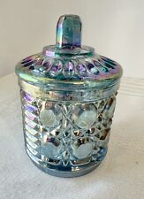 Vtg Iridescent Blue Windsor Indiana Carnival Glass Canister Sugar Bowl With Lid picture