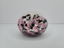 Vintage Joe Rice Glass Paperweight Pink Black White Ribbon 1994 Stamped picture