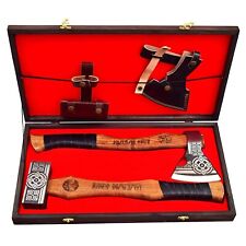 2pcs Set - Viking Axe  Viking Hammer, Mjolnir Hammer, Hand Forged with wood box picture
